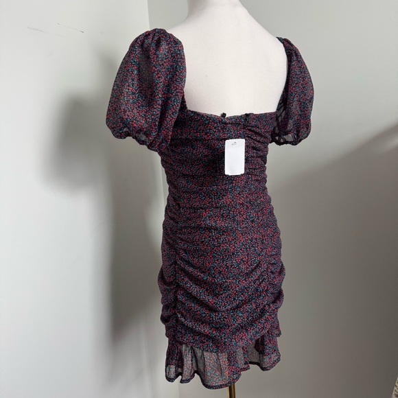 NWT Floral Ruched Mini Dress Puff Sleeve Square Neck Romantic Cottagecore S - Picture 7 of 7